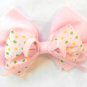 Light Pink Hair Bow Green Yellow Polka Dots Alligator Clip Barrette