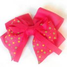 Hot Pink Hair Bow Green Yellow Polka Dots Alligator Clip Barrette