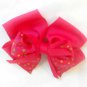 Hot Pink Hair Bow Green Yellow Polka Dots Alligator Clip Barrette