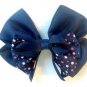 Blue Hair Bow Pink Polka Dots Alligator Clip Barrette