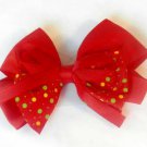 Red Hair Bow Green Yellow Polka Dots Alligator Clip Barrette