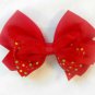 Red Hair Bow Green Yellow Polka Dots Alligator Clip Barrette