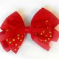 Red Hair Bow Green Yellow Polka Dots Alligator Clip Barrette