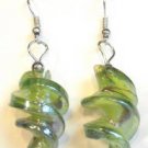 Green Twisted Screwed Glass Dangle Earrings