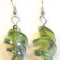 Green Twisted Screwed Glass Dangle Earrings