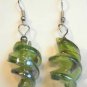 Green Twisted Screwed Glass Dangle Earrings