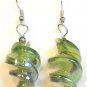 Green Twisted Screwed Glass Dangle Earrings