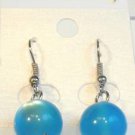 Blue Cat Eye Bead Round Dangle Earrings