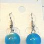 Blue Cat Eye Bead Round Dangle Earrings