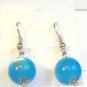 Blue Cat Eye Bead Round Dangle Earrings