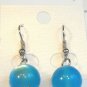 Blue Cat Eye Bead Round Dangle Earrings