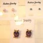 Lot 3 Purple Owl Pink Pearl Tone Blue Crystal Stud Earrings