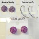 Lot 3 Purple Stud Silver Tone Hoop Earrings