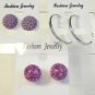 Lot 3 Purple Stud Silver Tone Hoop Earrings