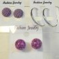 Lot 3 Purple Stud Silver Tone Hoop Earrings