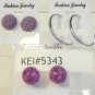 Lot 3 Purple Stud Silver Tone Hoop Earrings