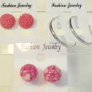 Lot 3 Dark Pink Stud Silver Tone Hoop Earrings
