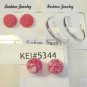 Lot 3 Dark Pink Stud Silver Tone Hoop Earrings