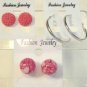 Lot 3 Dark Pink Stud Silver Tone Hoop Earrings