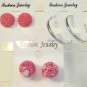 Lot 3 Dark Pink Stud Silver Tone Hoop Earrings