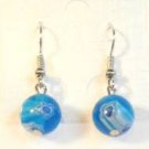 Blue Round White Purple Millefiori Dangle Earrings