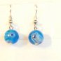 Blue Round White Purple Millefiori Dangle Earrings