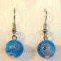 Blue Round White Purple Millefiori Dangle Earrings