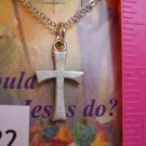Silver Tone Flared Cross Pendant Choker Necklace WWJD