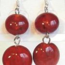 Round Lampwork Red Glass Silver Plated Dangle Earrings