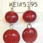 Round Lampwork Red Glass Silver Plated Dangle Earrings