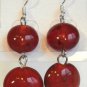 Round Lampwork Red Glass Silver Plated Dangle Earrings