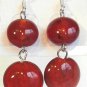 Round Lampwork Red Glass Silver Plated Dangle Earrings