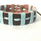 Blue Stripe Hemp Brown Leather Bracelet Surfer Wristband Ethnic Tribal