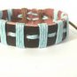 Blue Stripe Hemp Brown Leather Bracelet Surfer Wristband Ethnic Tribal