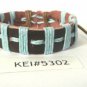 Blue Stripe Hemp Brown Leather Bracelet Surfer Wristband Ethnic Tribal