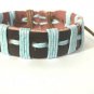 Blue Stripe Hemp Brown Leather Bracelet Surfer Wristband Ethnic Tribal