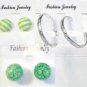 Lot 3 Green Stripe Stud Silver Tone Hoop Earrings