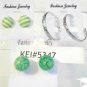 Lot 3 Green Stripe Stud Silver Tone Hoop Earrings