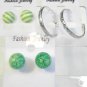Lot 3 Green Stripe Stud Silver Tone Hoop Earrings