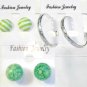 Lot 3 Green Stripe Stud Silver Tone Hoop Earrings