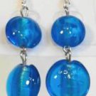 Round Lampwork Blue Glass Silver Plated Dangle Earrings