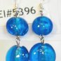 Round Lampwork Blue Glass Silver Plated Dangle Earrings