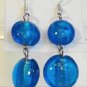 Round Lampwork Blue Glass Silver Plated Dangle Earrings