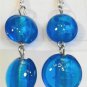 Round Lampwork Blue Glass Silver Plated Dangle Earrings