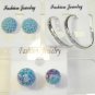 Lot 3 Aqua Purple Stud Silver Tone Hoop Earrings