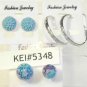 Lot 3 Aqua Purple Stud Silver Tone Hoop Earrings