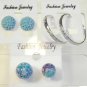 Lot 3 Aqua Purple Stud Silver Tone Hoop Earrings
