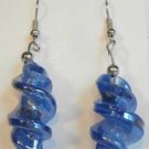 Dark Blue Twisted Screwed Glass Dangle Earrings
