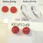 Lot 3 Red Stud Silver Tone Hoop Earrings