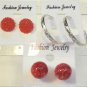 Lot 3 Red Stud Silver Tone Hoop Earrings